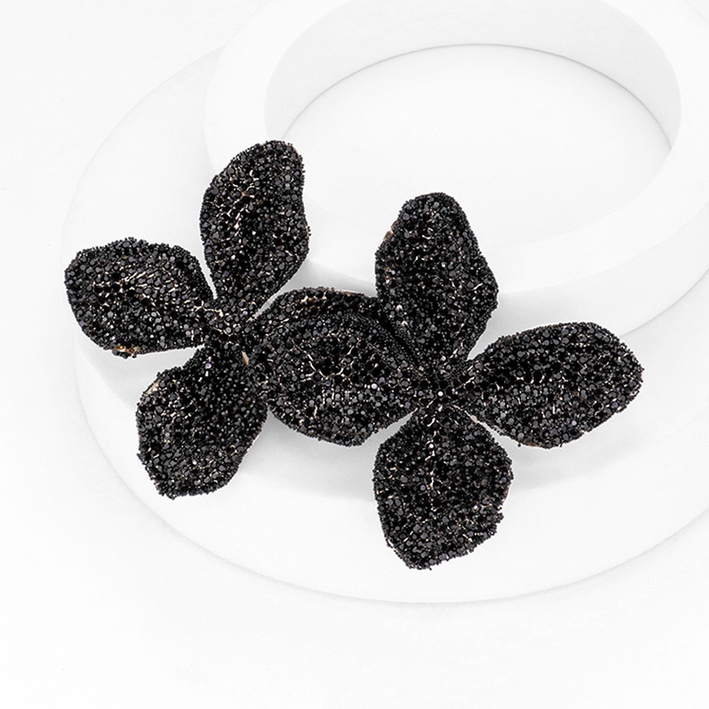 Oversized Black Crystal Flower Statement Earrings - Picture 2 of 2